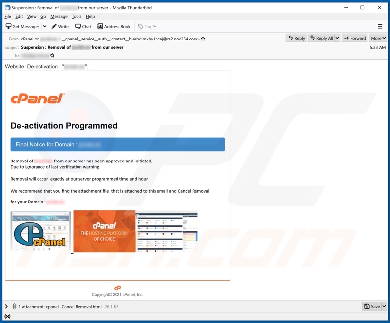 segunda variante da fraude de cPanel email 