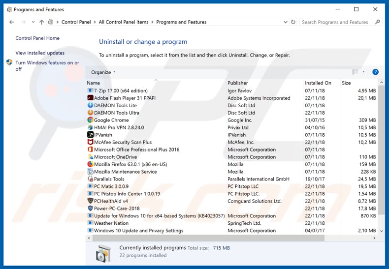 sequestrador do navegador ctcodeinfo.com desinstala através do Painel de Controlo