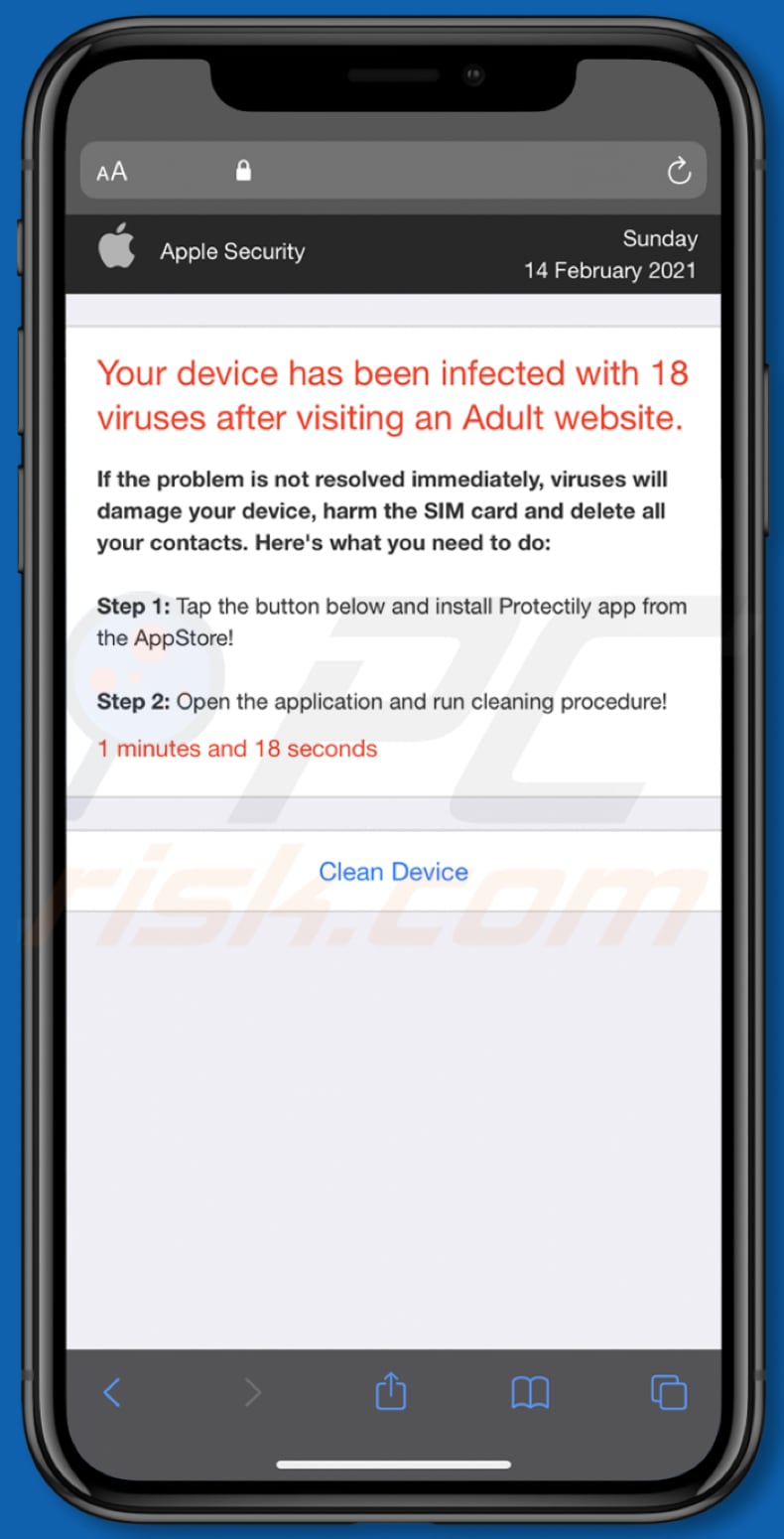 fundo do pop-up da fraude device infected after visiting an adult website