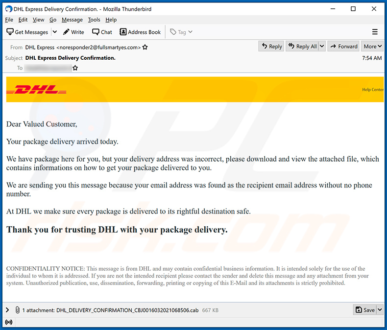 DHL Express-themed spam emailDistribuição do email de spam com o tema DHL Express por Agent Tesla spreading Agent Tesla (2021-03-17)