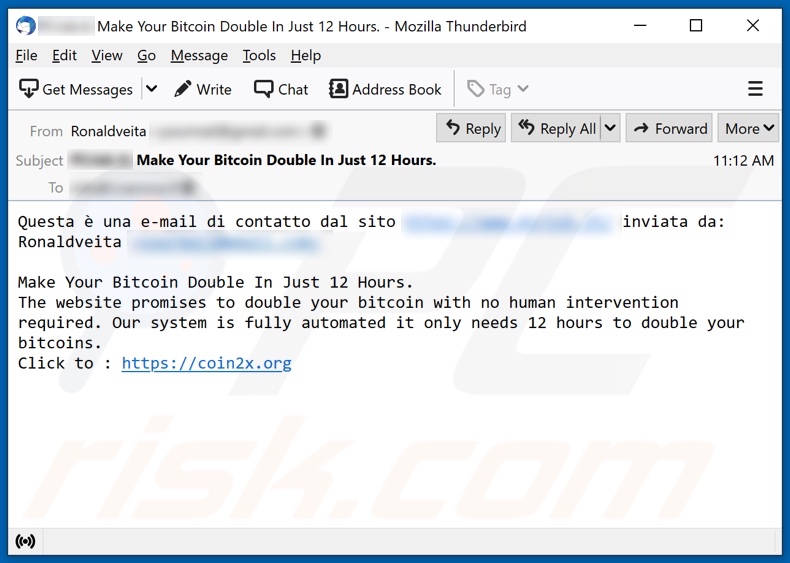 campanha de spam por e-mail Double Your BTC