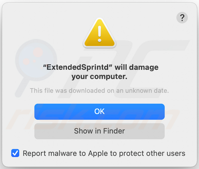 Pop-up de aviso do adware ExtendedSprint