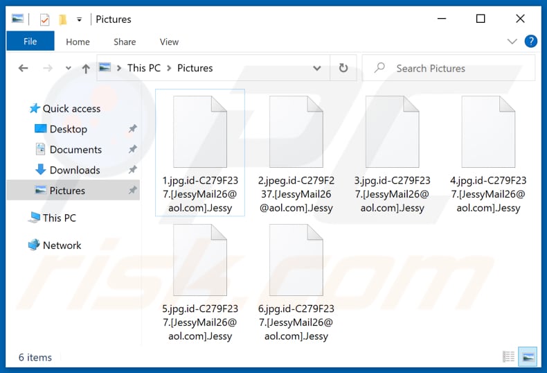 Ficheiros encriptados pelo ransomware Jessy (extensão .Jessy)