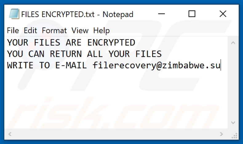 Ficheiro de texto do ransomware  LAO (FILES ENCRYPTED.txt)