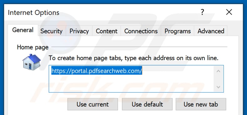 Removendo pdfsearchweb.com da página inicial do Internet Explorer