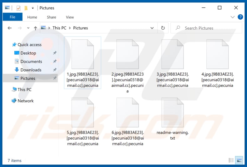 Ficheiros encriptados pelo ransomware Pecunia (extensão .pecunia)
