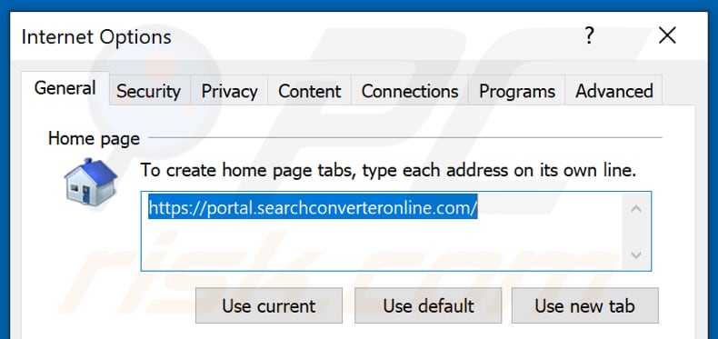 Remoção de searchconverteronline.com da página inicial do Internet Explorer