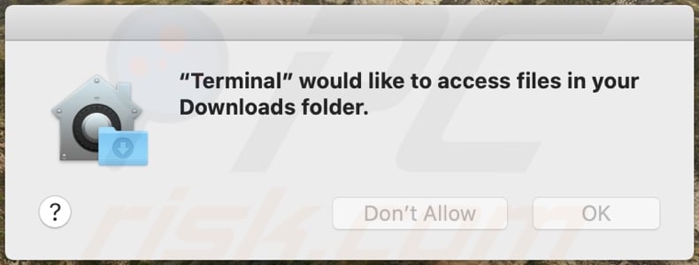 pop-up da fraude da pasta Terminal would like to access files in your Download