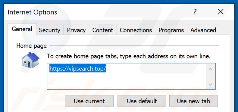 Remoção de vipsearch.guru da página inicial do Internet Explorer