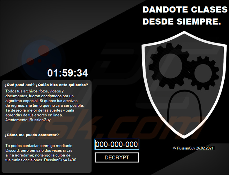 WormLocker ransomware Bloqueio de ecrã em espanhol