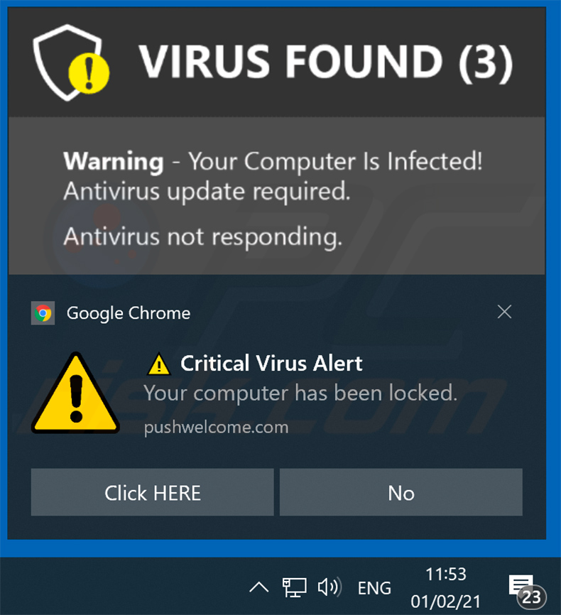 fraude promovida através de notificação do navegador  Your ANTIVIRUS Subscription Has Expired (exemplo 1)