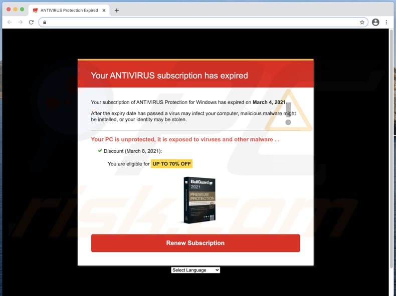 fraude Your ANTIVIRUS subscription has expired
