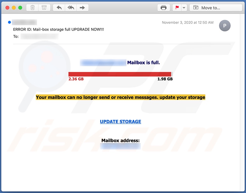 variante alternativa de fraude de email Your mailbox is full