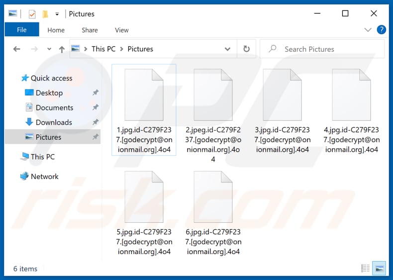 Ficheiros encriptados pelo ransomware 4o4 (extensão .4o4)