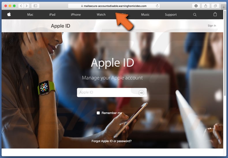 email de fraude da fraude de apple id falso sinal na página