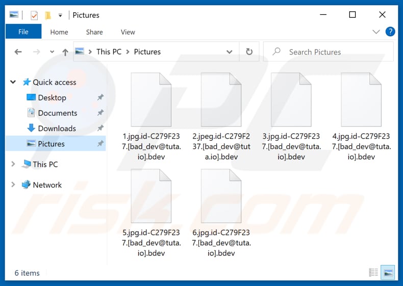 Ficheiros encriptados pelo ransomware Bdev (extensão.bdev)