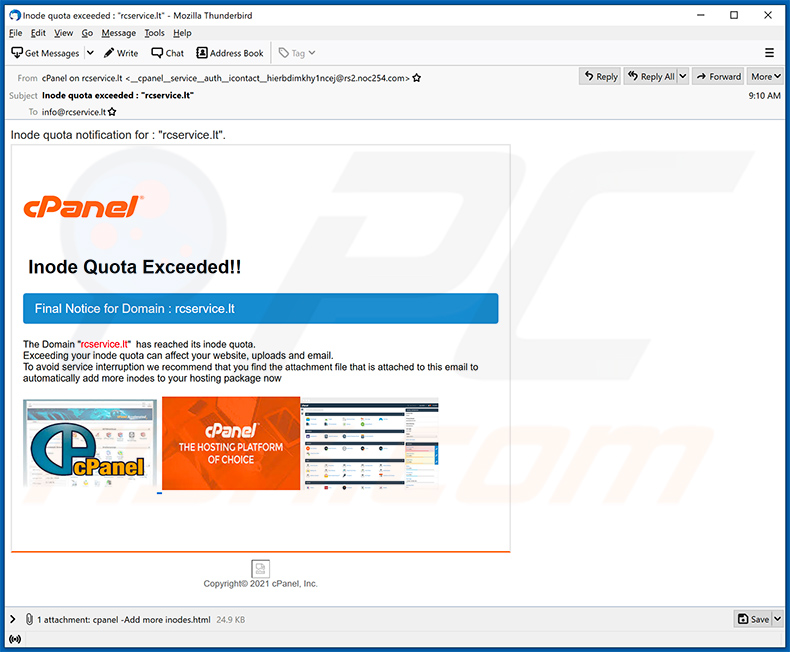 email de spam com tema cPanel (2021-04-13)