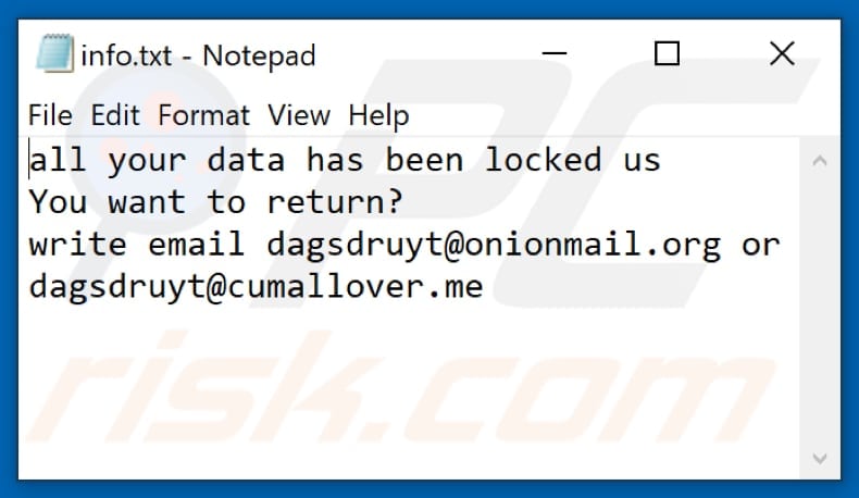 ficheiro de texto do  ransomware Cum (info.txt)