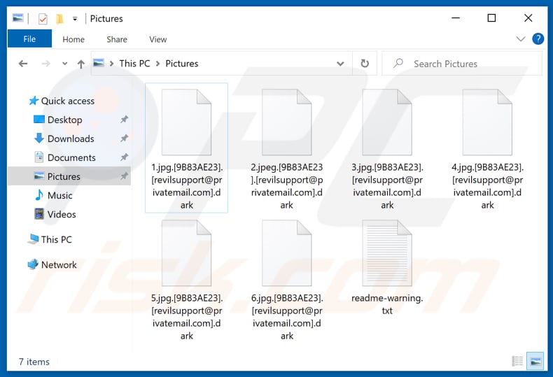 Ficheiros encriptados pelo ransomware Dark (extensão .dark)