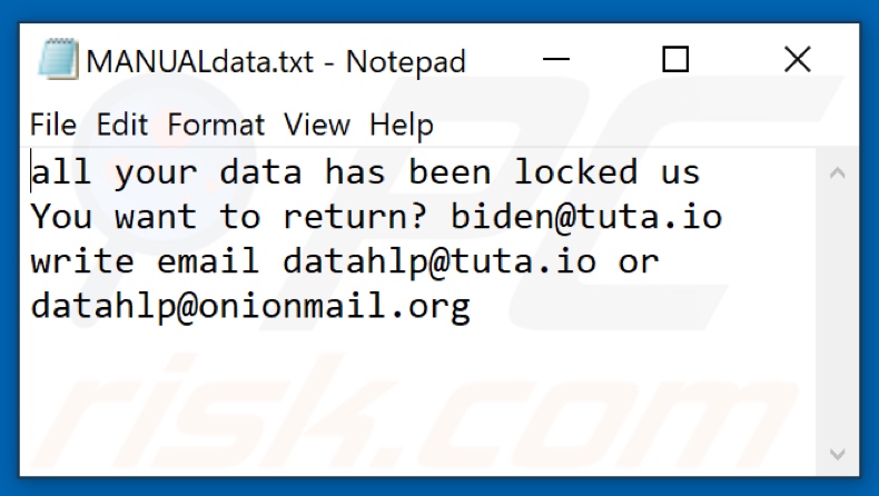 ficheiro de texto do ransomware Dhlp (MANUALdata.txt)