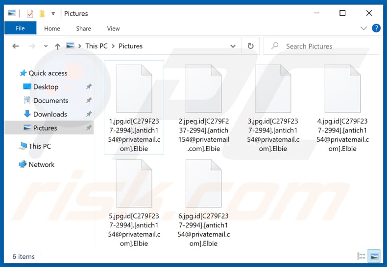 Ficheiros enxriptados pelo ransomware Elbie (extensão .elbie)