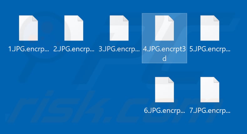 Ficheiros encriptados pelo ransomware Encrpt3d (extensão .encrpt3d)
