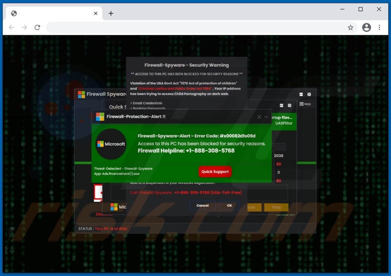 Variante alternativa da fraude do suporte técnico do Firewall Spyware Alert