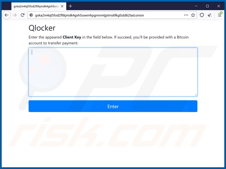 site do ransomware Qlocker (página inicial)
