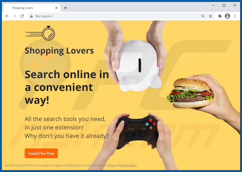 Site de promoção do adware Shopping Lovers