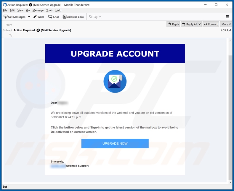 campanha de spam por email Upgrade Account