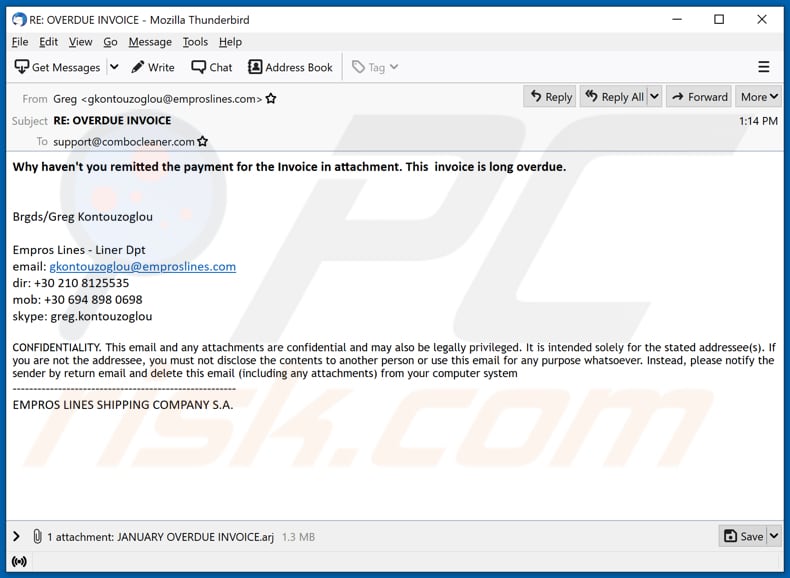 email usado para exibir o tar phishing webmonitor 