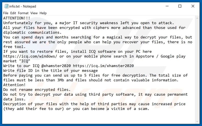ficheiro de texto do ransomware XHAMSTER (info.hta)