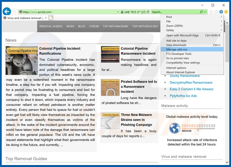 Removendo os anúncios awesomenewspush[.]com do Internet Explorer passo 1