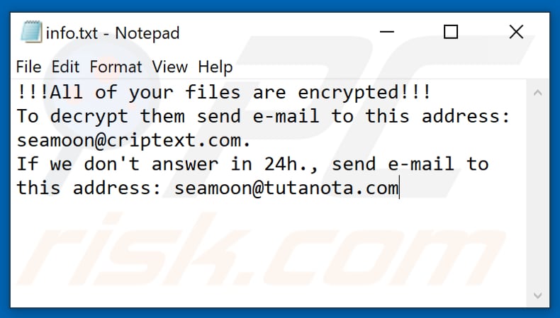 ficheiro de texto do ransomware CALVO (info.txt)