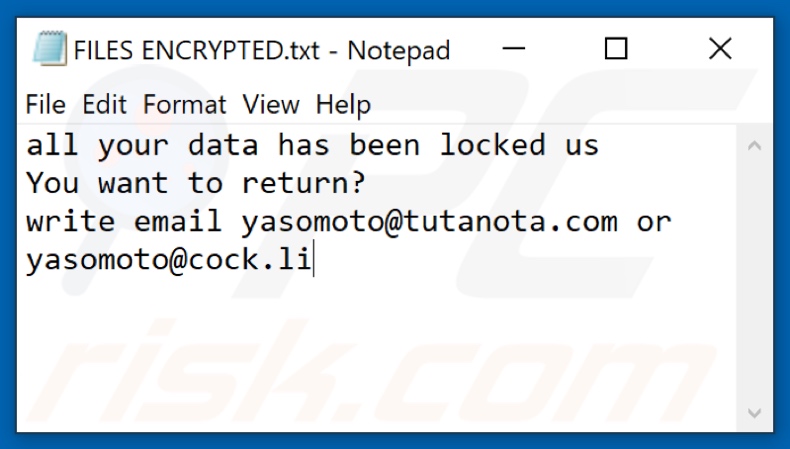 Ficheiro de texto do ransomware Cesar (FILES ENCRYPTED.txt)