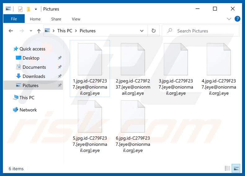 Ficheiros encriptados pelo ransomware Eye (extensão .eye)