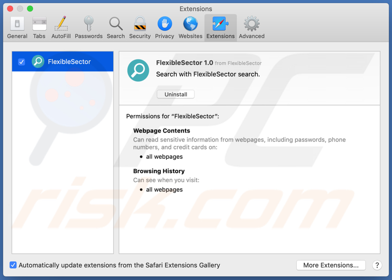 adware flexiblesector instalado no safari