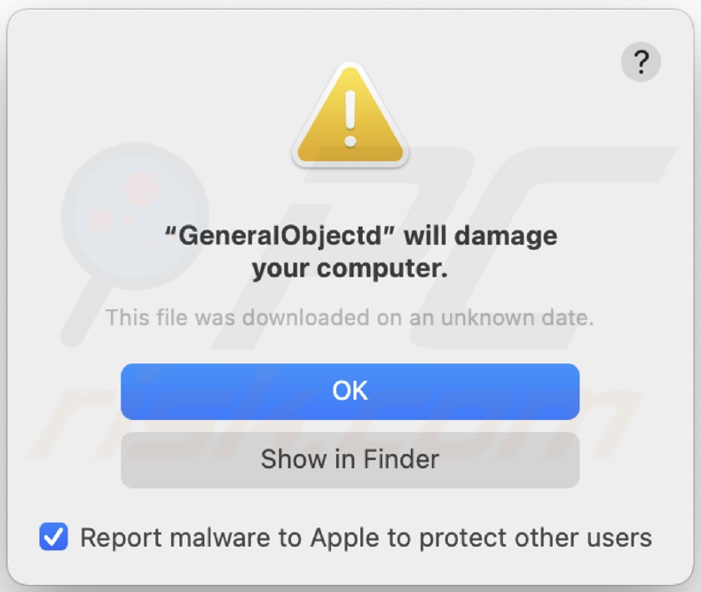 Pop-up exibido quando o adware GeneralObject está instalado no sistema