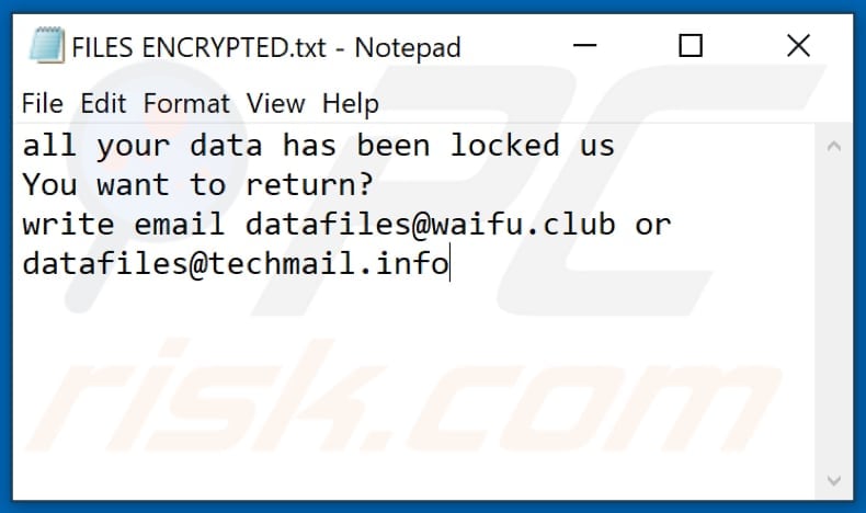 Ficheiro de texto do ransomware .lock(FILES ENCRYPTED.txt)