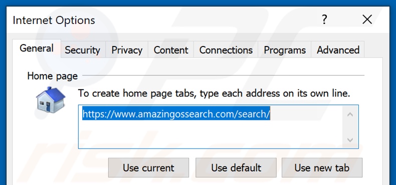 Remoção do site amazingossearch.com da página inicial do Internet Explorer