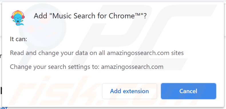 sequestrador de navegador Music Search for Chrome a pedir várias permissões
