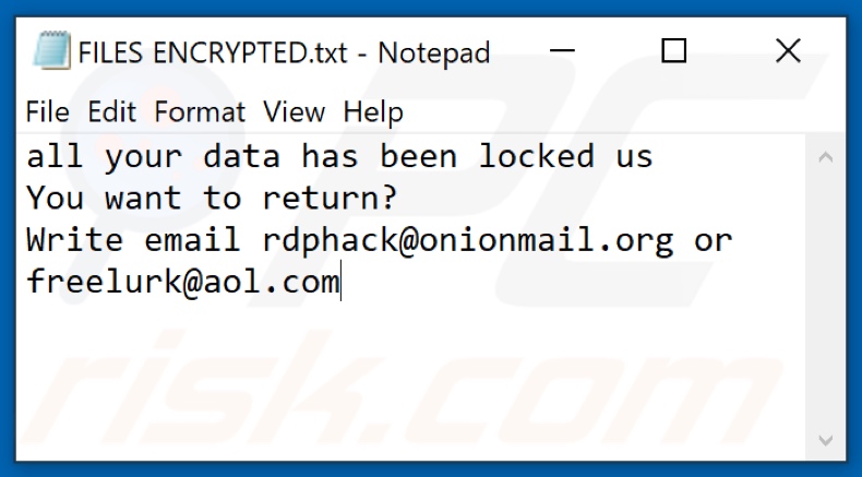 ficheiro de text o do ransomware Rdp (Dharma) (FILES ENCRYPTED.txt)