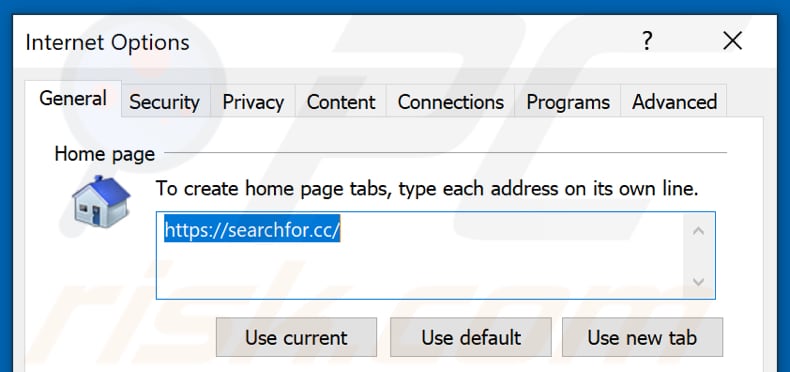 Remoção do searchfor.cc da página inicial do Internet Explorer