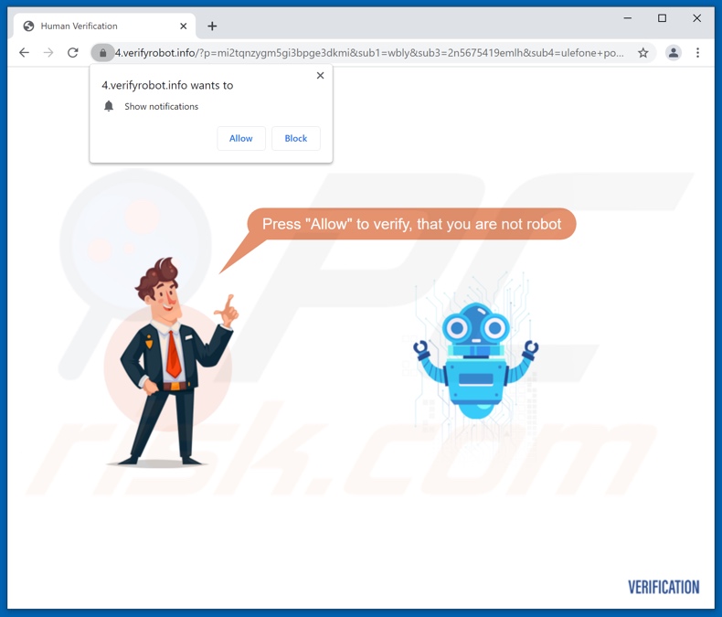 redirecionamentos pop-up para o site verifyrobot