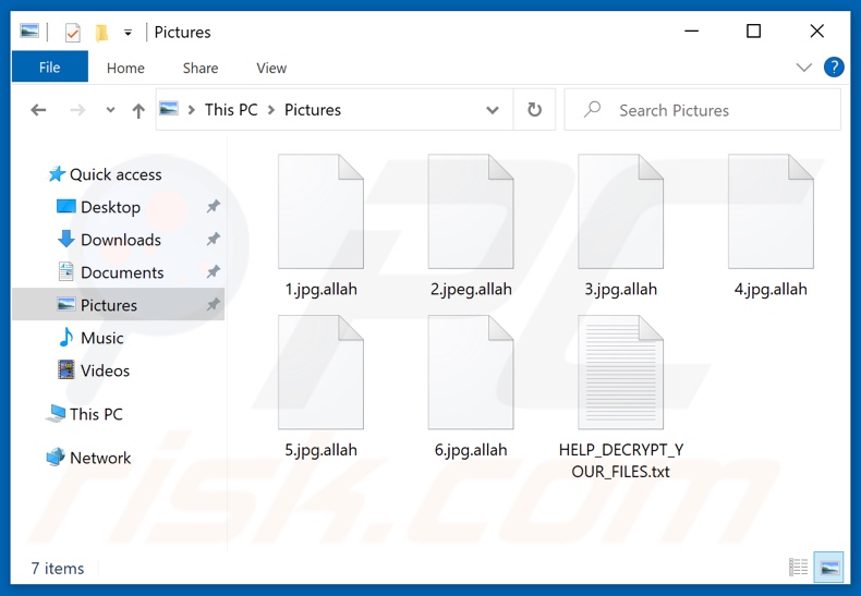 Ficheiros encriptados pelo ransomware Allah (extensão .allah)