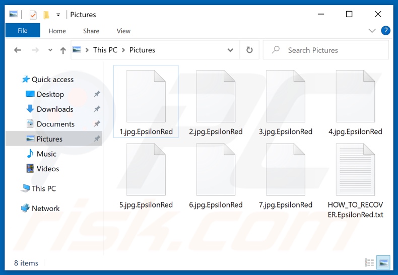 Ficheiros encriptados pelo ransomware EpsilonRed (extensão .EpsilonRed)