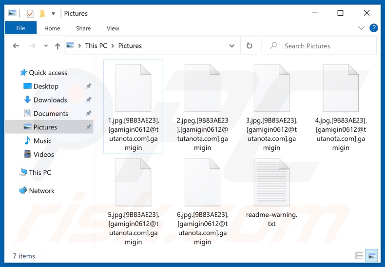 Ficheiros encriptados pelo ransomware Gamigin (extensão .gamigin)