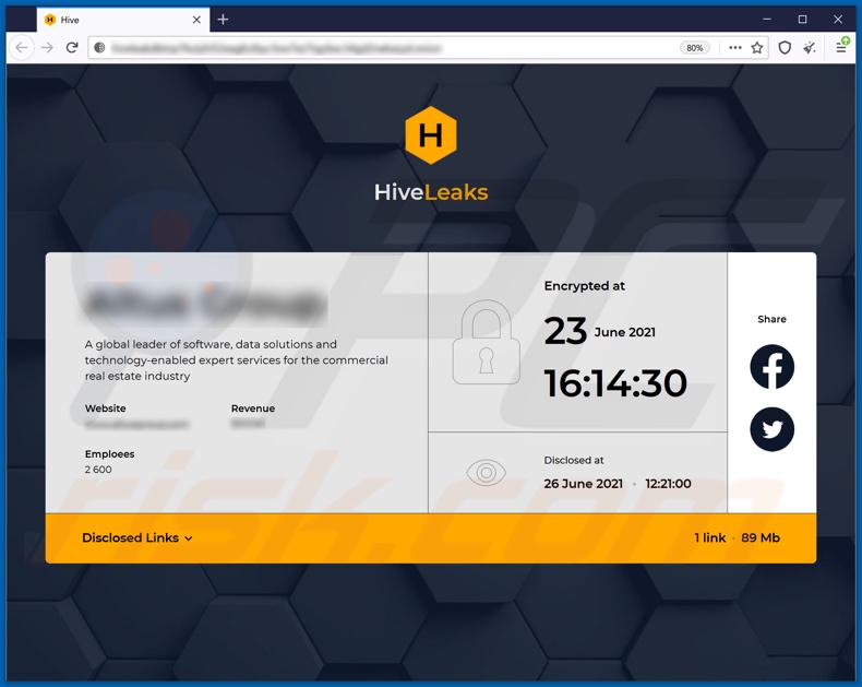 site do ransomware Hive a vazar dados