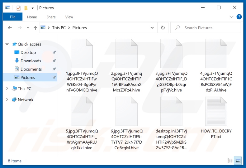 Ficheiros encriptados pelo ransomware Hive (extensão .hive)
