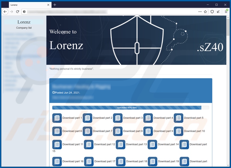 Site com vazamento de dados do ransomware Lorenz